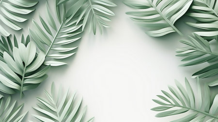 Tropical frame with green palm leaves Design on background, Copy space, Summer background.の素材