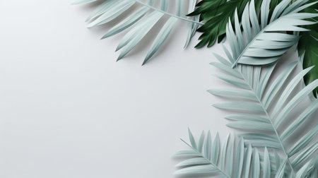 Tropical frame with green palm leaves Design on background, Copy space, Summer background.の素材