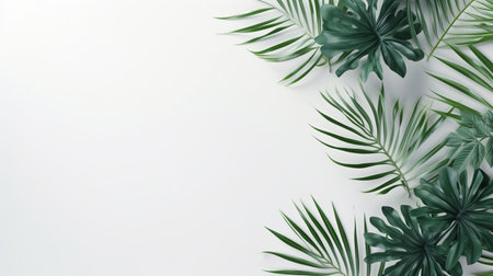 Tropical frame with green palm leaves Design on background, Copy space, Summer background.の素材