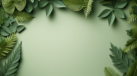 Tropical frame with green palm leaves Design on background, Copy space, Summer background.の素材