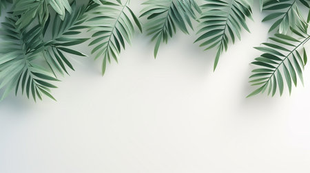 Tropical frame with green palm leaves Design on background, Copy space, Summer background.の素材