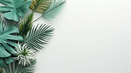 Tropical frame with green palm leaves Design on background, Copy space, Summer background.の素材