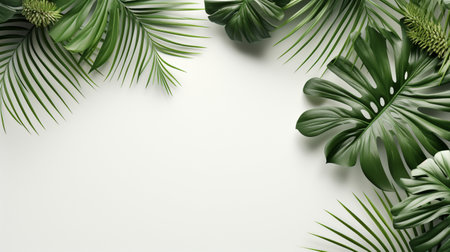 Tropical frame with green palm leaves Design on background, Copy space, Summer background.の素材