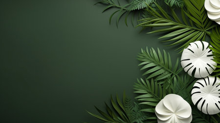 Tropical frame with green palm leaves Design on background, Copy space, Summer background.の素材