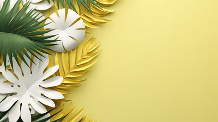 Tropical frame with green palm leaves Design on background, Copy space, Summer background.の素材
