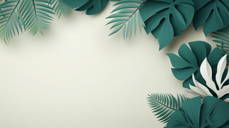Tropical frame with green palm leaves Design on background, Copy space, Summer background.の素材