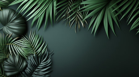 Tropical frame with green palm leaves Design on background, Copy space, Summer background.の素材