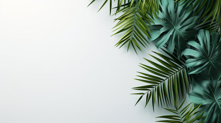 Tropical frame with green palm leaves Design on background, Copy space, Summer background.の素材