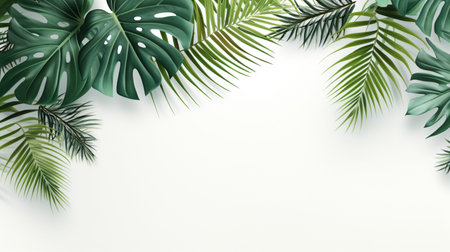Tropical frame with green palm leaves Design on background, Copy space, Summer background.の素材
