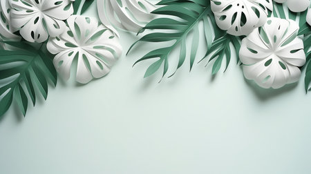Tropical frame with green palm leaves Design on background, Copy space, Summer background.の素材