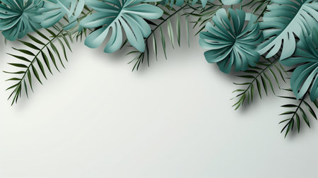 Tropical frame with green palm leaves Design on background, Copy space, Summer background.の素材