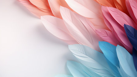 Pastel colorful feather on background, abstract papercut design, copy space.の素材