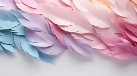 Pastel colorful feather on background, abstract papercut design.の素材