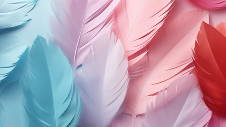 Pastel colorful feather on background, abstract papercut design.の素材