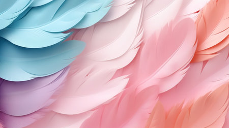 Pastel colorful feather on background, abstract papercut design.の素材