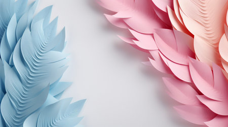Pastel colorful feather on background, abstract papercut design, copy space.の素材