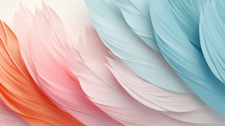 Pastel colorful feather on background, abstract papercut design.の素材