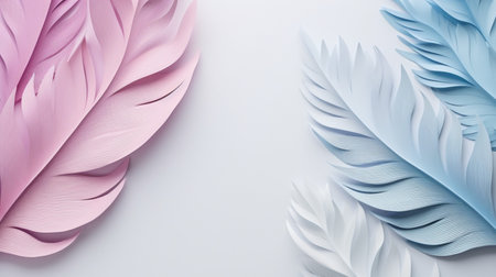 Pastel colorful feather on background, abstract papercut design, copy space.の素材