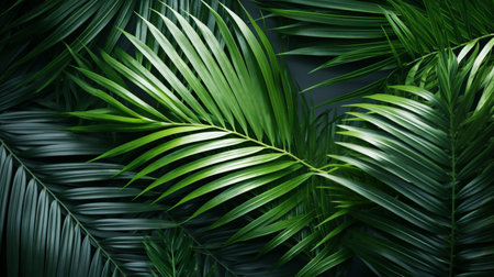 Tropical green palm leaves Design on background, Summer background.の素材