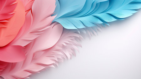 Pastel colorful feather on background, abstract papercut design, copy space.の素材