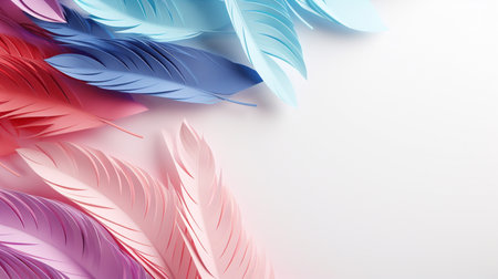 Pastel colorful feather on background, abstract papercut design, copy space.の素材