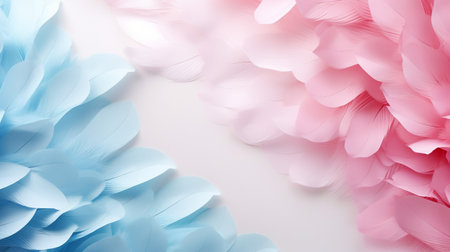 Pastel colorful feather on background, abstract papercut design.の素材