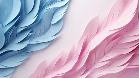 Pastel colorful feather on background, abstract papercut design.の素材