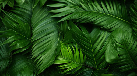 Tropical green palm leaves Design on background, Summer background.の素材
