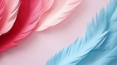 Pastel colorful feather on background, abstract papercut design.の素材