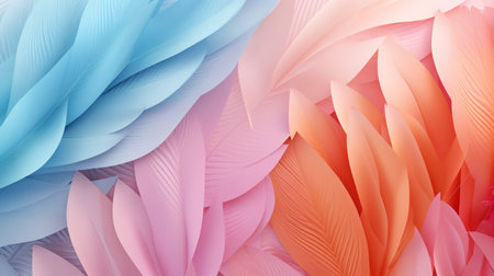 Pastel colorful feather on background, abstract papercut design.の素材