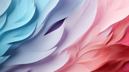 Pastel colorful feather on background, abstract papercut design.の素材