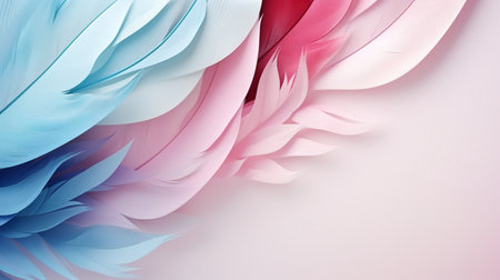 Pastel colorful feather on background, abstract papercut design.の素材