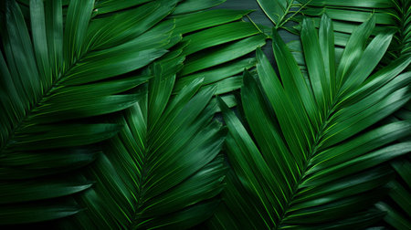 Tropical green palm leaves Design on background, Summer background.の素材