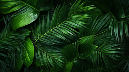 Tropical green palm leaves Design on background, Summer background.の素材