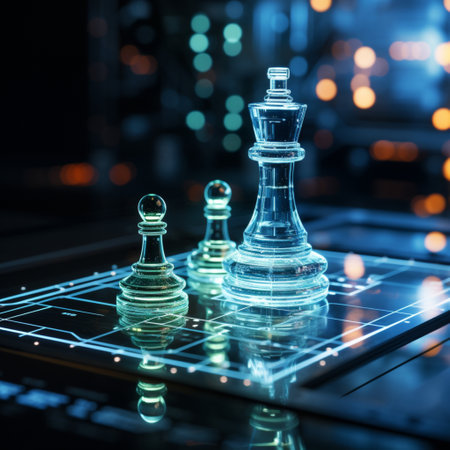 Close-up of a game of chess technology design display Business Management Performance and Financial Flows, strategy board game, problem solving.の素材