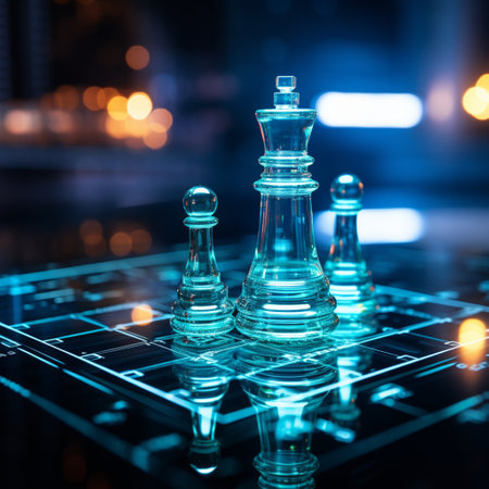 Close-up of a game of chess technology design display Business Management Performance and Financial Flows, strategy board game, problem solving.の素材