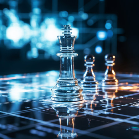 Close-up of a game of chess technology design display Business Management Performance and Financial Flows, strategy board game, problem solving.の素材