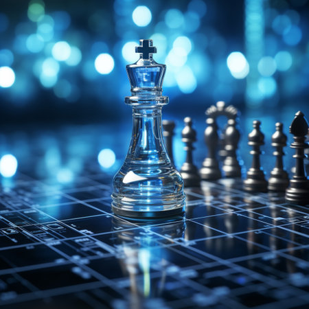Close-up of a game of chess technology design display Business Management Performance and Financial Flows, strategy board game, problem solving.の素材
