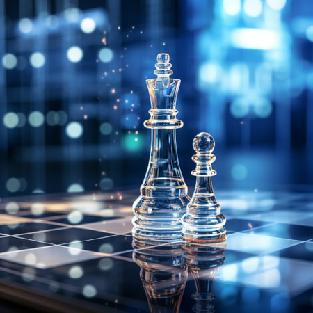Close-up of a game of chess technology design display Business Management Performance and Financial Flows, strategy board game, problem solving.の素材