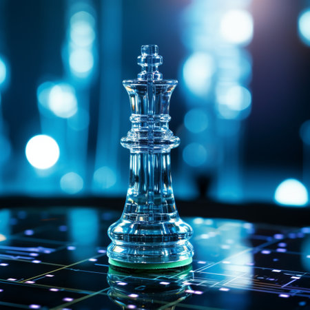 Close-up of a game of chess technology design display Business Management Performance and Financial Flows, strategy board game, problem solving.の素材