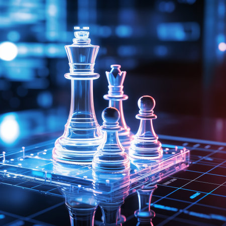 Close-up of a game of chess technology design display Business Management Performance and Financial Flows, strategy board game, problem solving.の素材
