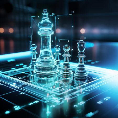 Close-up of a game of chess technology design display Business Management Performance and Financial Flows, strategy board game, problem solving.の素材