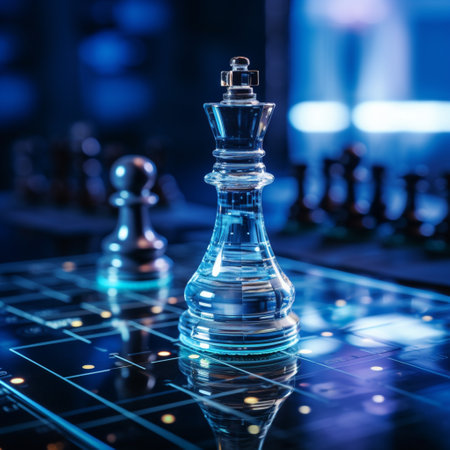 Close-up of a game of chess technology design display Business Management Performance and Financial Flows, strategy board game, problem solving.の素材