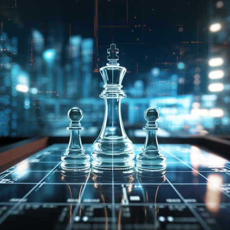 Close-up of a game of chess technology design display Business Management Performance and Financial Flows, strategy board game, problem solving.の素材