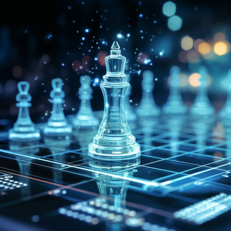 Close-up of a game of chess technology design display Business Management Performance and Financial Flows, strategy board game, problem solving.の素材