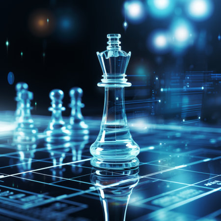 Close-up of a game of chess technology design display Business Management Performance and Financial Flows, strategy board game, problem solving.の素材