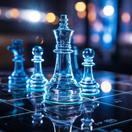 Close-up of a game of chess technology design display Business Management Performance and Financial Flows, strategy board game, problem solving.の素材
