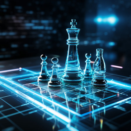 Close-up of a game of chess technology design display Business Management Performance and Financial Flows, strategy board game, problem solving.の素材