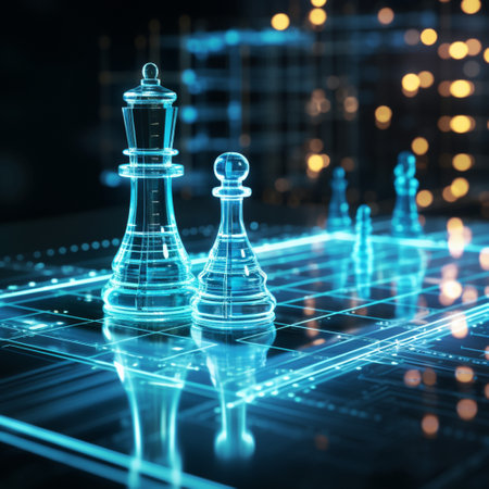 Close-up of a game of chess technology design display Business Management Performance and Financial Flows, strategy board game, problem solving.の素材