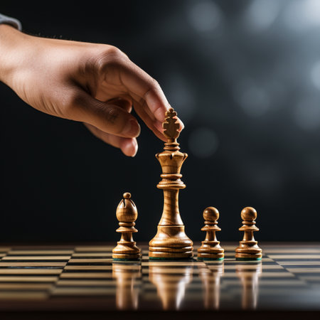 Hand of businessman playing a game of chess, strategy board game, problem solving, Risk management.の素材